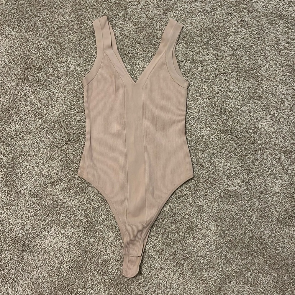 Lulus Chance For You Beige Ribbed Knit Sleeveless Bodysuit - Size S